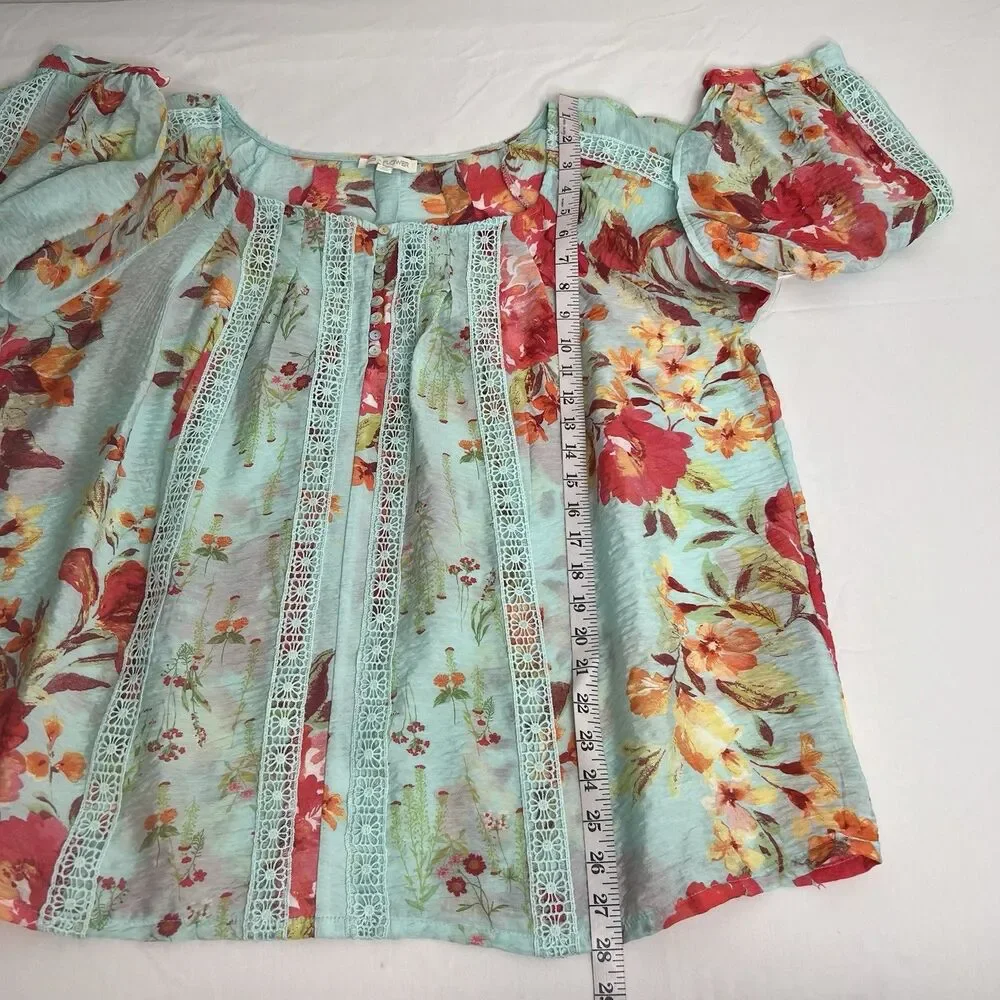 Fig Flower Women’s Floral Blouse Crochet Boho Long Sleeve Plus SZ 2X
